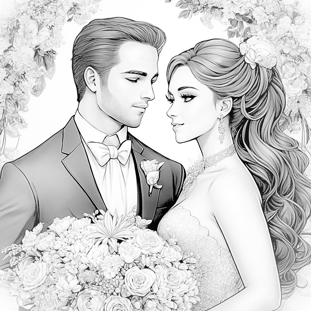 15 Wedding Coloring Pages, Adults Printable Coloring Page, Wedding