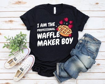 T-shirt gaufres, chemise garçon gaufrier professionnel, t-shirt petit garçon gaufre, t-shirt mignon petit-déjeuner pour enfants, chemise rigolote pour amateur de nourriture