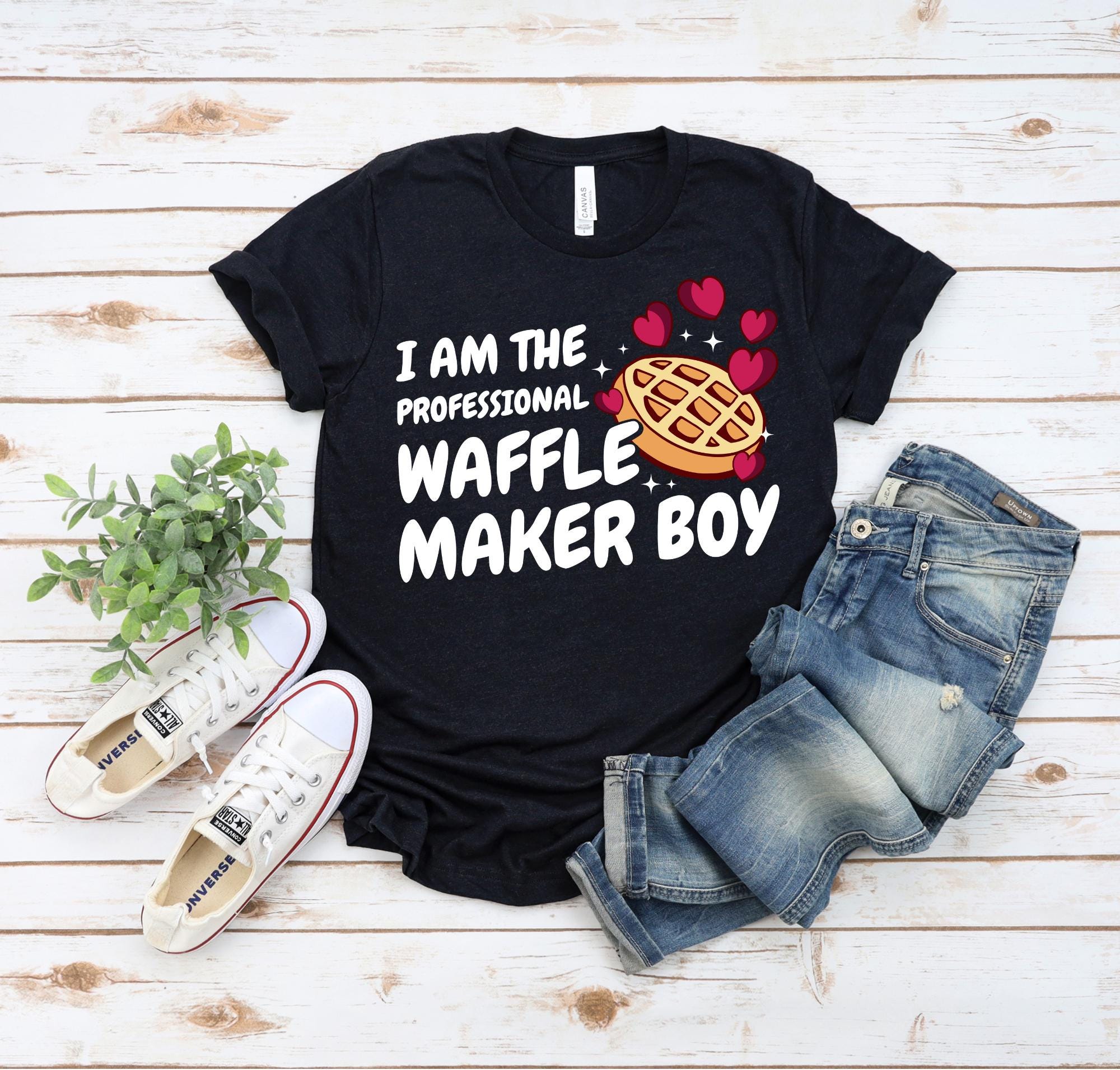 T-shirt gaufres, chemise garçon gaufrier professionnel, t-shirt petit garçon gaufre, t-shirt mignon petit-déjeuner pour enfants, chemise rigolote pour