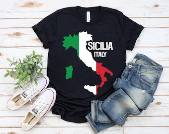 T-shirt de la carte de l'Italie sicilienne : souvenir du drapeau de l'Italie, voyage en Europe