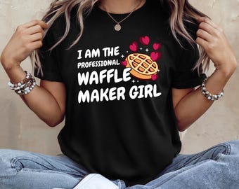 T-shirt gaufres, chemise fille gaufrier professionnelle, t-shirt petite fille gaufres, t-shirt mignon petit-déjeuner pour enfants, chemise rigolote pour amateur de nourriture