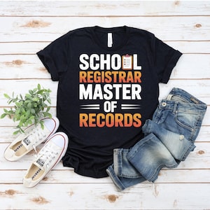 Skolregistrator Master of Records-skjortan, skolregistrator-t-shirt, rolig t-shirt för kontorsadministratörer, från kontorskläder