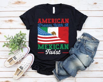 USA Mexico Flag T-Shirt, Dual Heritage Roots Tee, American Mexican Pride Shirt For Latin Citizens, American Dream With A Mexican Twist