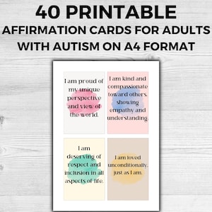 40 druckbare positive Affirmationskarten für Erwachsene mit Autismus, Motivationskarten, Positivitätskarten, tägliche Affirmationen für autistische Erwachsene