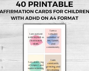 ADHD Positive Affirmation Cards Printable for Children, Motivational Cards for kids, Kids Positivity Cards, ADHD Encouragement Cards