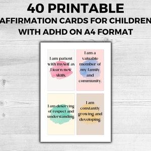 Carte di affermazione positiva dell'ADHD stampabili per bambini, Carte motivazionali per bambini, Carte di positività per bambini, Carte di incoraggiamento dell'ADHD