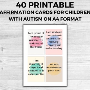 Druckbare positive Affirmationskarten für Kinder mit Autismus, Motivationskarten, Positivitätskarten, tägliche Affirmationen für autistische Kinder