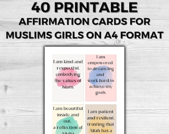 Muslim Girls Printable Positive Affirmation Cards, Ramadan, Imaan booster, gift for a muslim, islamic self-care printables, muslima, hijabi