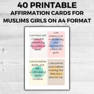 Cartões de afirmação positiva para impressão de meninas muçulmanas, Ramadã, reforço Imaan, presente para um muçulmano, imprimíveis de autocuidado islâmico, muslima, hijabi