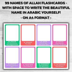 99 nomes de Alá, Flashcards islâmicos, Ramadã, cartões para impressão para crianças muçulmanas, Imaan Booster, presente eid, presente para um muçulmano, educação em casa