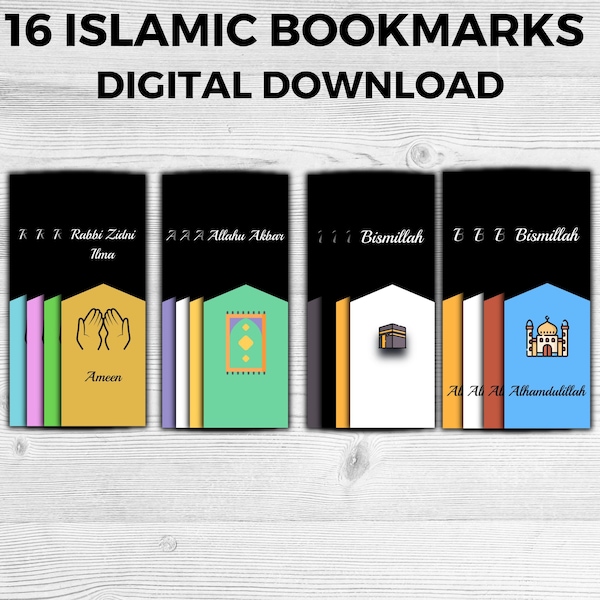 16 Islamic Quran Bookmark Printable, Nikkah favor, Muslim Bookmark Set, Quran Bookmark Set, Quran Bookmark Gift, islamic boekenlegger, kaaba