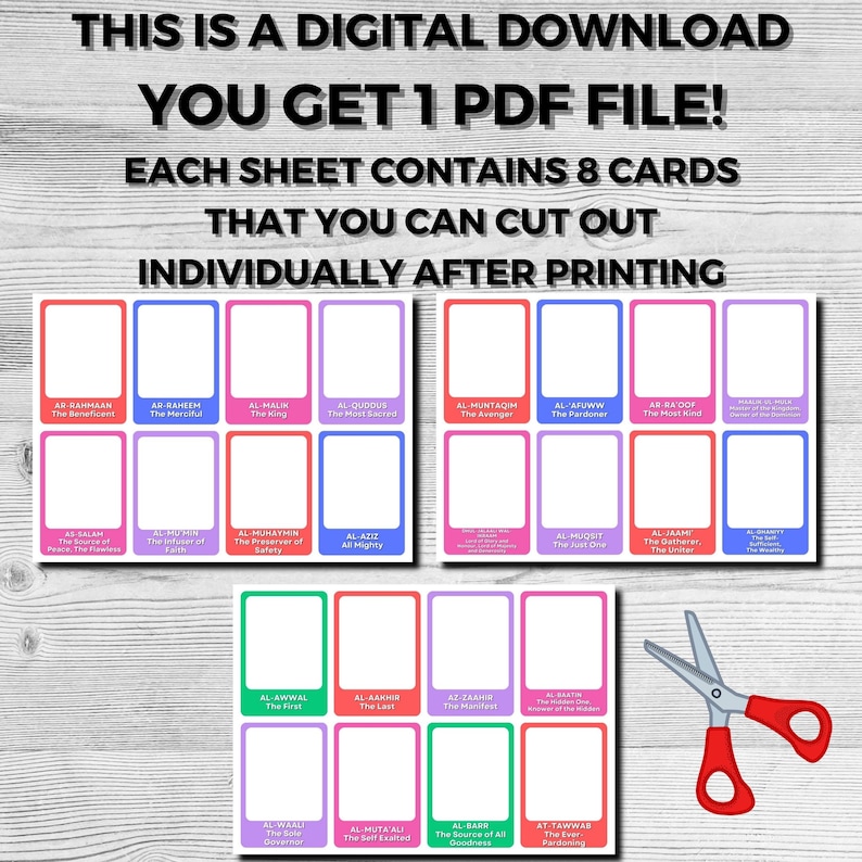 99 Names Of Allah Flashcards Printable