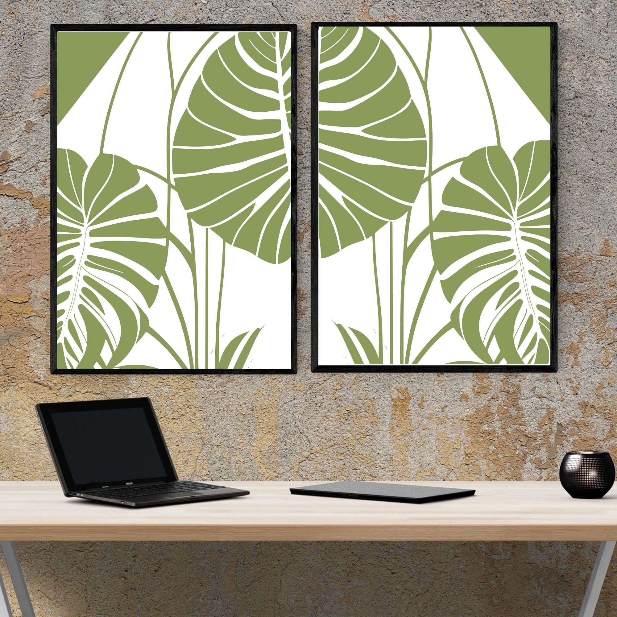 Sage Green Wall Art Printable Set Botanical Green Monstera - Etsy