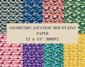 Pastell Geometrische Japanische Berge Nahtlose Muster | Premium Digital Paper Pack 13"x13" 300DPI | Für Karten, Basteln & Schreibwaren | 8er Packung