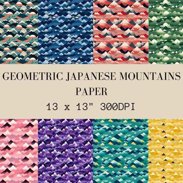 Pastel Geometric Japanese Mountain Seamless Pattern | Premium Digital Paper Pack 13"x13" 300DPI | For Cards, Crafts & Stationery | Pack Of 8