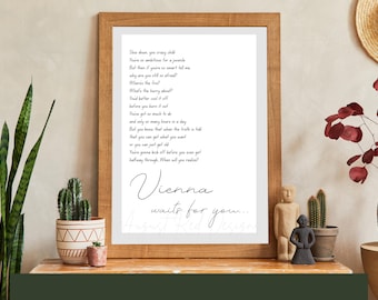 Vienna Lyrics Wall Art Print | Inspirational Billy Joel Song Quote | Digital Download Home Decor