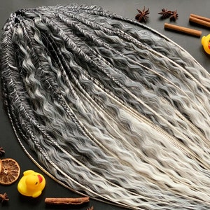 Ombre Black to White Dreadlock Extensions: Crochet Curls & Braids