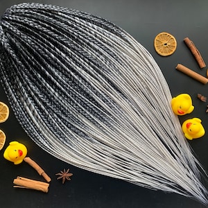 Black & White Ombre Dreadlock Extensions: Synthetic Double Ended Braids