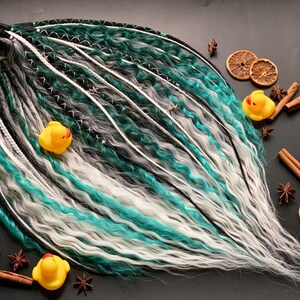 Ombre Curly Dreadlocks: Black, White & Turquoise Synthetic Crochet Braids