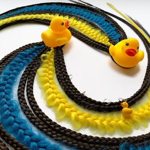 Braided Hair Extension on Elastic Band: Yellow, Blue Braids with Duck