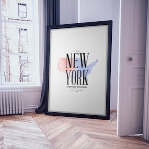 Affiche de voyage à New York | Carte des États-Unis | Couleurs du drapeau Travel Print | Impressions américaines | Téléchargement numérique imprimable | Latitude, longitude WallArt,