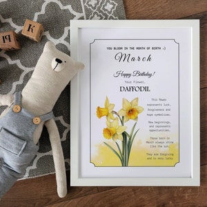 Birth Month Flower digital Wall Art, Born in March Month flower design, Birthday gifts, Daffodil Flower Frame Art Print,Digital art decor