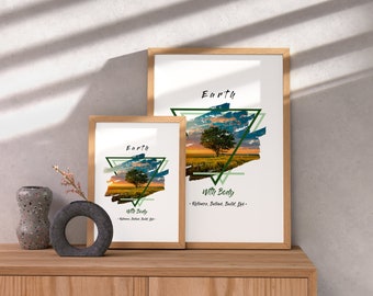 Earth Element Printable Wall Art, Elements Symbol And Text, The Four Elements Print, Ayurvedic, Digital Geometry, Modern Wall Art Printable