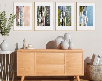 Four seasons Wall Art Set of 4, Winter, Autumn, Spring, Summer, Torn paper style,abstract wall, seasons Printable PosterSet,Digital Download