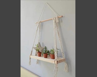 Hanging plant Shelf, Jute Indoor Plants Rope Hanging Bathroom Bedroom kitchen Shelf, Herb Natural Planters, Simple Rope and Wood Planter