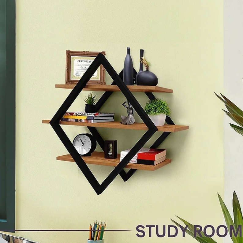 Hanging Shelves for Wall, 3 Tier Wall Shelves Made by Iron and Wood