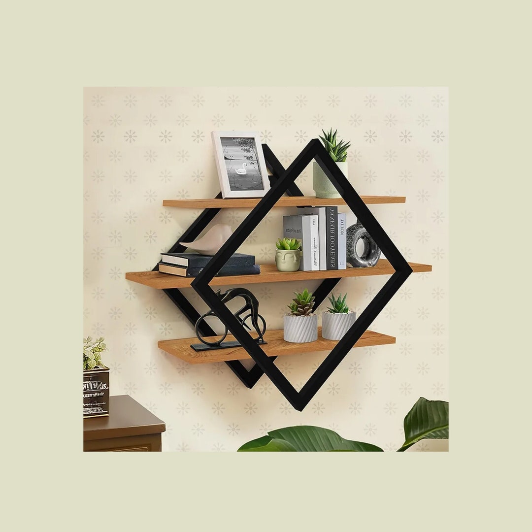 Hanging Shelves for Wall, 3 Tier Wall Shelves Made by Iron and Wood