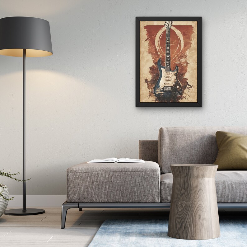 Retro Music Instrument Wall Art Decor Vintage Abstract Electric Guitar Lovers Modern Art Print