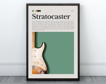 Fender Stratocaster Electric Guitar Music Wall Art Printable Poster - An Iconic Digital Download Gift For Electric Guitar Lovers and Players