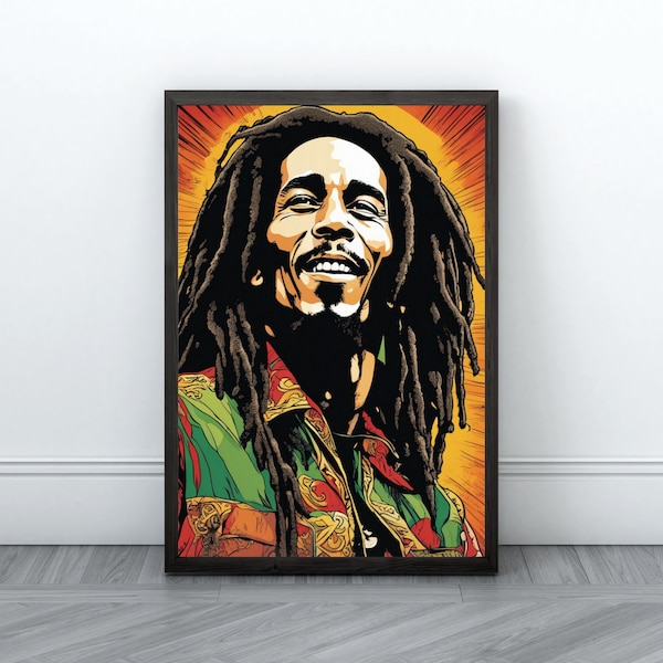 Vintage Bob Marley Wall Art Printable Poster - Retro Reggae Music Illustration - Rasta Vibes Legend Wall Decor - Music Icon Wall Art