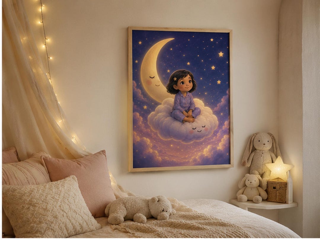 Dreamy Nursery Wall Art Printable, Moon and Stars Kids Room Poster ...