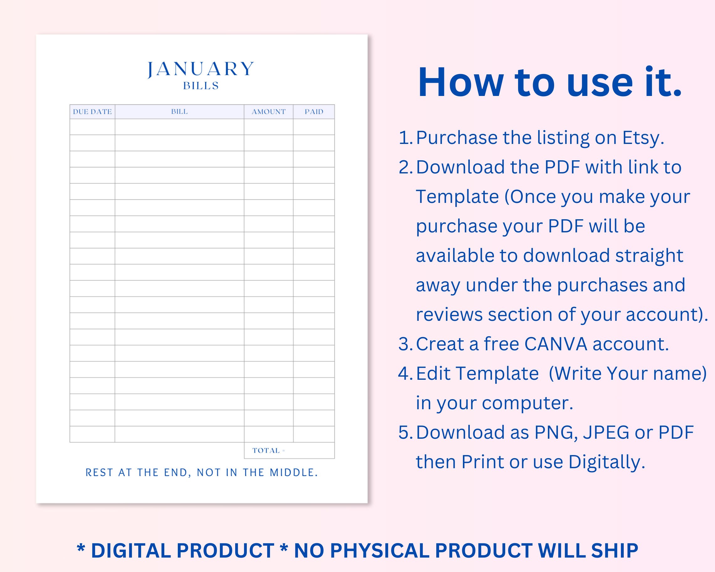 Monthly Bill Printable Tracker Bill Organizer Bill Tracker - Etsy
