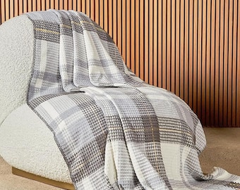 Couverture douillette 150 x 200 cm | Couvre-lit couverture en laine d'arbre pour canapé, fauteuil et lit Oeko Tex | Nuage de gaufres écossais douillet