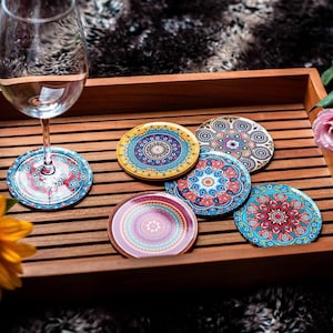 Coasters Set of 6 Glass Coasters Coaster set gift Oriental decoration Gift Mandala Edition image 1