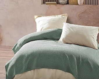 Boho Bedspread Pure Waffle Throw | Bed throw blanket reversible blanket sofa blanket modern blanket | 100% cotton, Oeko-Tex® (210 x 240 cm)