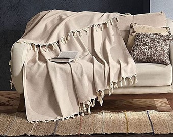 Tagesdecke | Bettüberwurf Wohndecke Wendedecke Sofadecke modern blanket | 100% Baumwolle Oeko-Tex® | Sepia (Tulum 170x230cm)