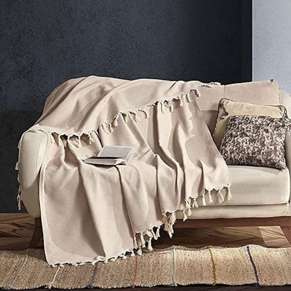 Couvre-lit | Couverture de jet de lit couverture réversible couverture de canapé couverture moderne | 100% coton Oeko-Tex® | Sépia (Tulum 170 x 230 cm)