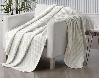 Plush blanket 150 x 200 cm | Cozy cotton fleece blanket/throw for sofa, armchair & bed | Premium Pure Cotton Sepia, Grey, Pearl, Rose