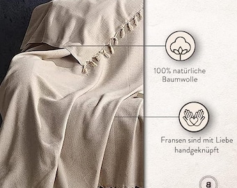 Große Tagesdecke | Bettüberwurf Wohndecke Wendedecke Sofadecke modern blanket | 100% Baumwolle, Oeko-Tex® (Nomade, 165x220cm)