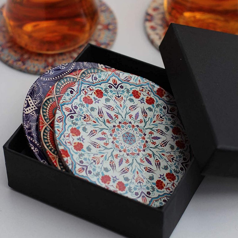 6er Set Glasuntersetzer Coaster mit marrakeshischen Farben und Muster