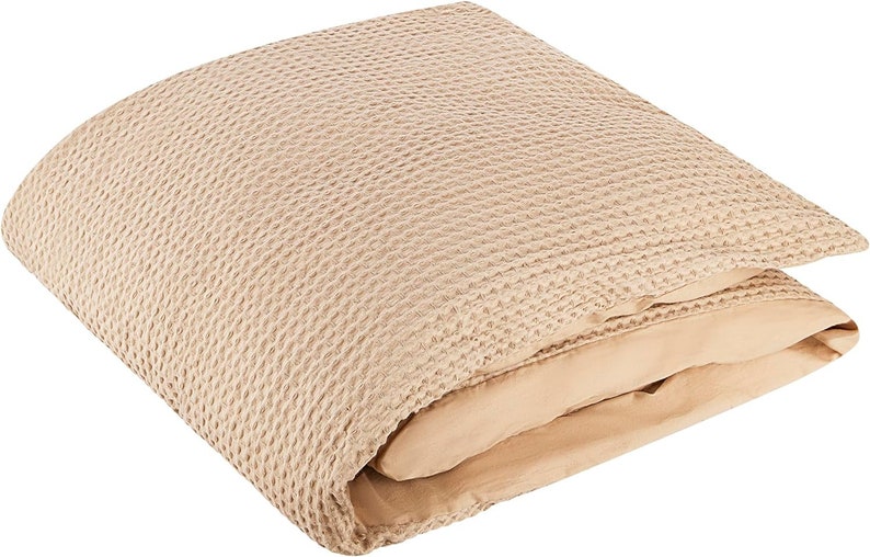 Linge de lit à structure gaufrée 3 pièces : housse de couette 200 x 200 cm Coton Confort fantastique beige, 200 x 200 cm 2X 80 x 80 cm image 5