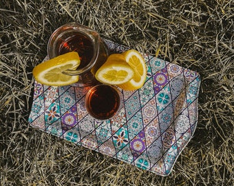 Patterned Serving Tray - Decorative Serving Platters for Glass, Cups on your Wooden, Glass Dining Table (Mosaique Set of 2)