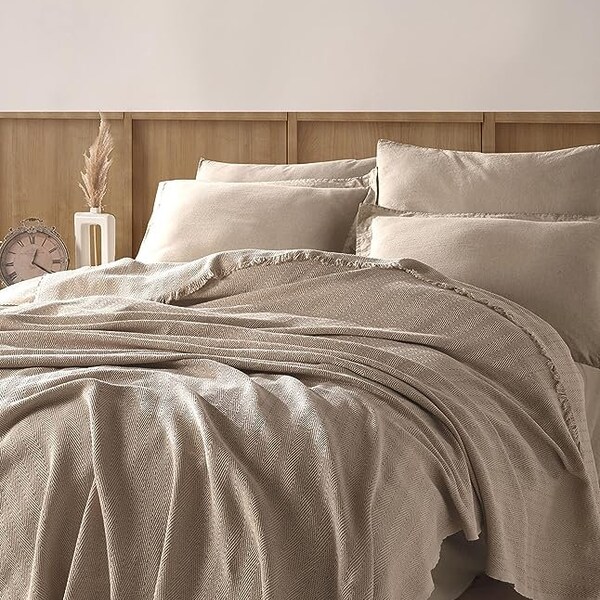 Couvre-lit Sera | Couverture de jet de lit couverture réversible couverture de canapé couverture moderne | très grand | 100% coton, Oeko-Tex® (sépia 200 x 230 cm)