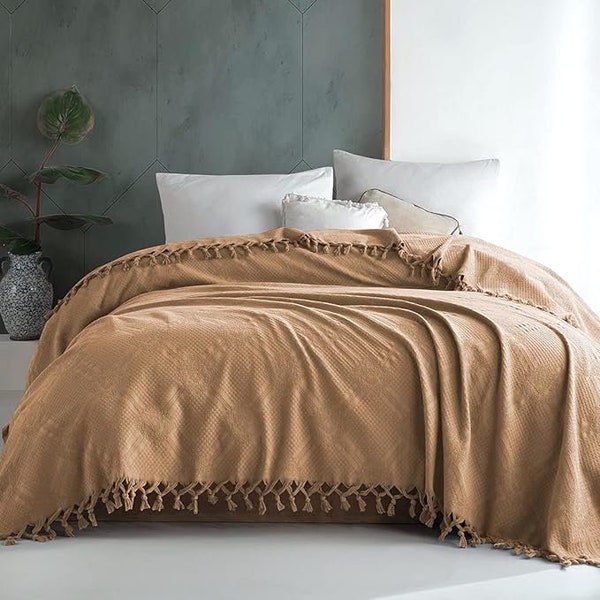 Bedspread Dalila extra large 220 x 240 cm | 100% cotton | Throw for sofa, armchair & bed | Cozy blanket sofa blanket