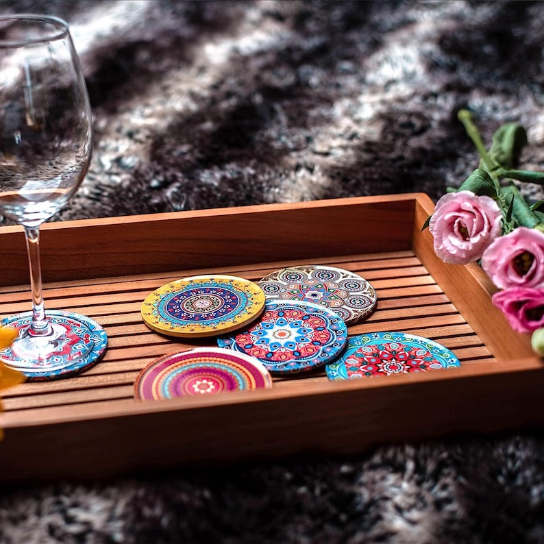 Coasters Set of 6 Glass Coasters Coaster set gift Oriental decoration Gift Mandala Edition image 2