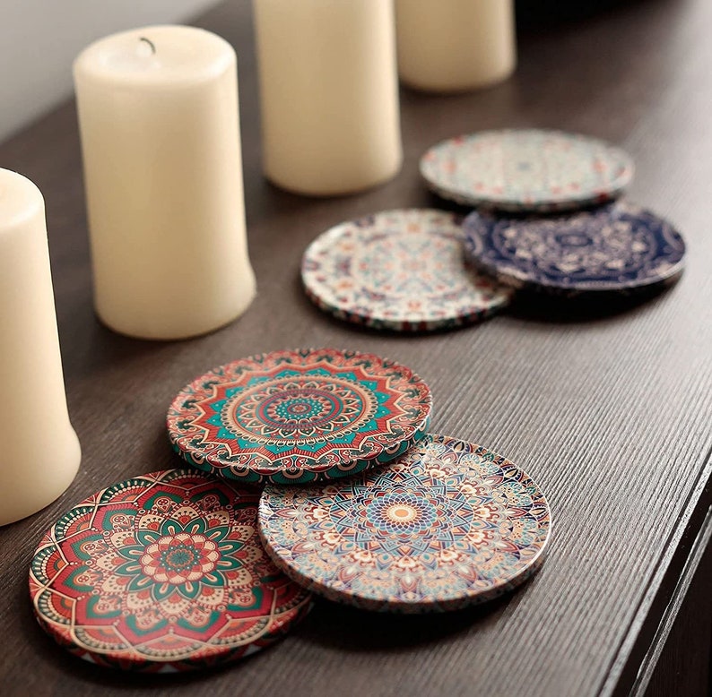 6er Set Glasuntersetzer Coaster mit marrakeshischen Farben und Muster